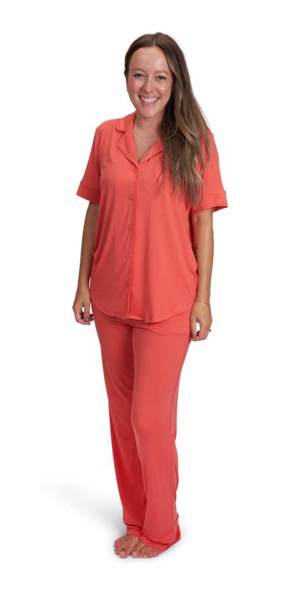 Womens Button Down Short Sleeve & Pant Set